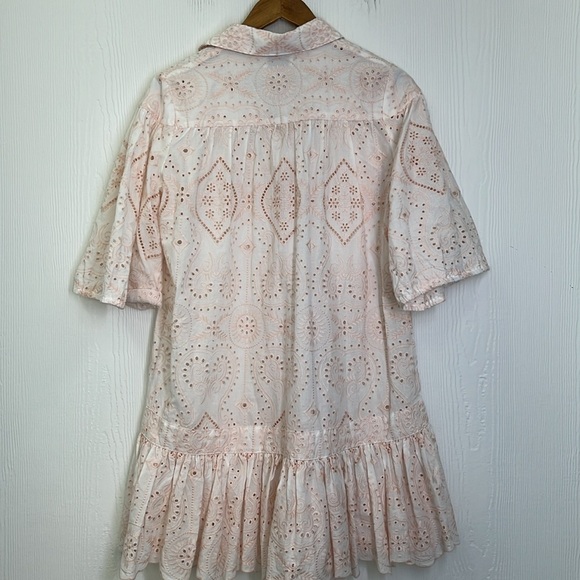 Miss June Paris - Louisa Boho Light Pink Embroidered Gold Buttons Mini Dress S/M - Picture 11 of 13